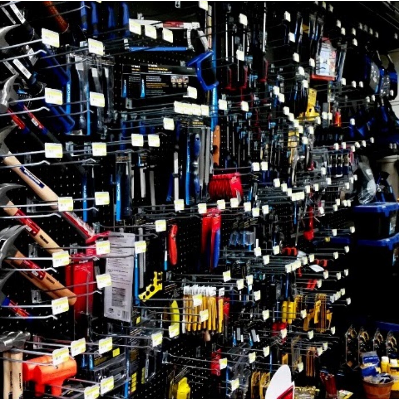 Hand tools displayed on the wall inside Ruch Hardware