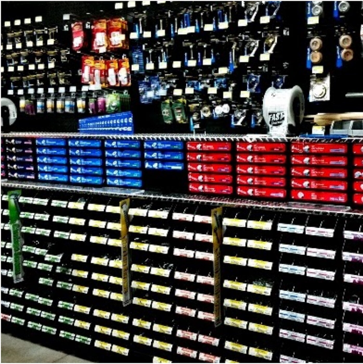 Fastener drawers and packaged hardware inside Ruch Hardware